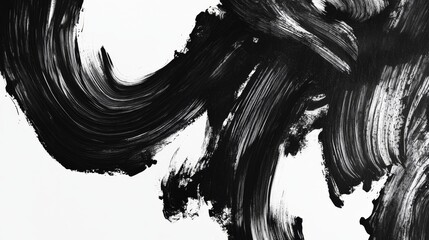 Poster - Dynamic black brush strokes abstract art studio visual artwork creative environment close-up perspective expressionist concept