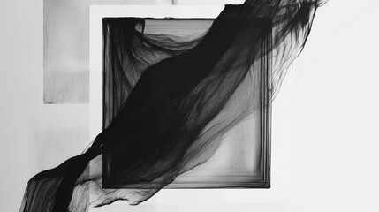 Poster - Abstract black fabric flow in a minimalist modern art studio a close-up exploration of creativity