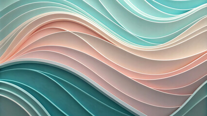 Fototapete - Abstract zig-zag Gradient hues Background with Delicate Waves Layered paper cut shapes visual style