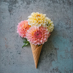 Wall Mural - Beautiful Flowers in an Ice Cream Cone - Creative Advertising Photo