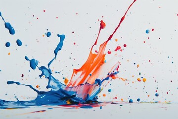 Fototapete - Colorful splashes of paint create vibrant patterns on a white background in an artistic display