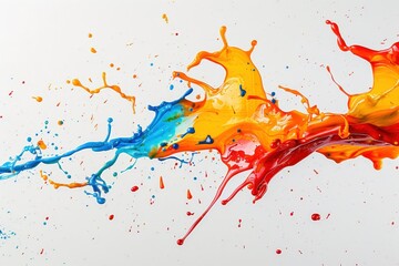 Fototapete - Colorful splashes of paint create vibrant patterns on a white background in an artistic display