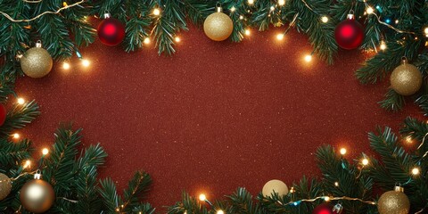 Wall Mural - christmas background with festive decorative decoration elements. christmas tree branches with light