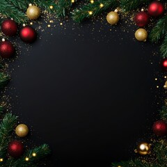 Wall Mural - christmas background with festive decorative decoration elements. christmas tree branches with light