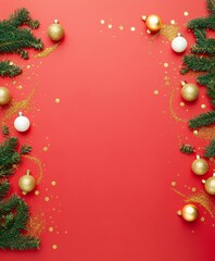 Wall Mural - christmas background with festive decorative decoration elements. christmas tree branches with light