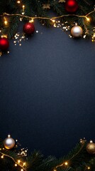 Wall Mural - christmas background with festive decorative decoration elements. christmas tree branches with light