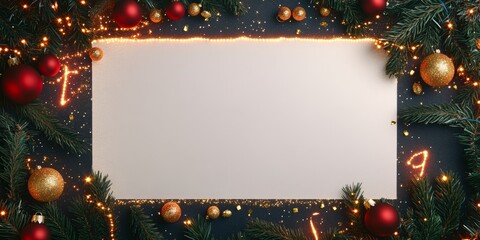 Wall Mural - christmas background with festive decorative decoration elements. christmas tree branches with light