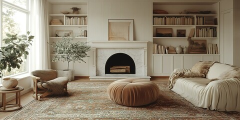 Poster - Cozy living room with a soft color palette and natural light highlighting the elegant decor elements and warm atmosphere