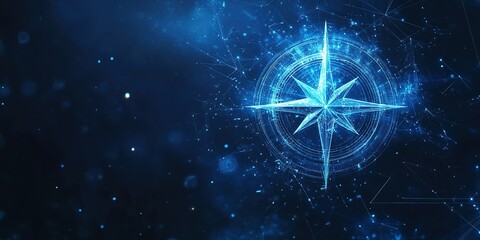 Fototapete - Digital compass design featuring a glowing star pattern on a blue background