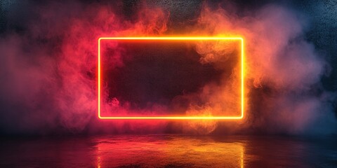 Poster - Dynamic glowing frame in vibrant colors surrounded by colorful smoke in a dark atmosphere