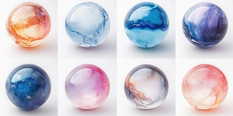 Poster - Colorful glass spheres arranged in a grid showcasing various designs and patterns for artistic display
