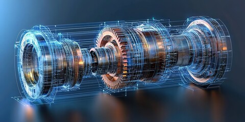 Poster - 3D rendering of a futuristic gear mechanism showcasing intricate design and advanced engineering concepts