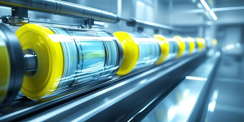 Poster - High-tech production line with transparent cylinders for advanced manufacturing processes