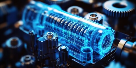 Poster - High-tech transparent mechanical component reveals intricate gears and mechanisms in a futuristic design