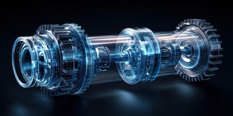Poster - Detailed representation of a futuristic mechanical component with transparent design