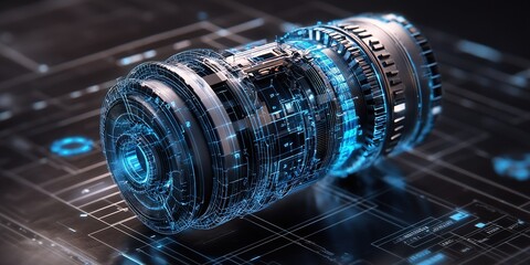Poster - Advanced lens technology displayed in a futuristic setting with digital elements and 3D visualization
