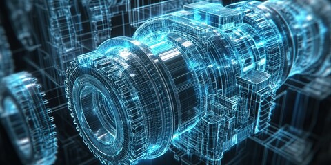 Poster - 3D rendering of a futuristic mechanical engine showcasing advanced engineering details