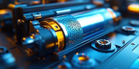 Poster - Close-up view of intricate mechanical components highlighting craftsmanship and technology in a workshop setting
