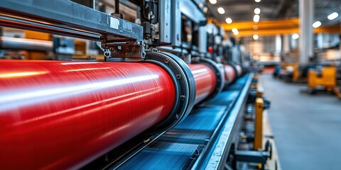 Poster - Conveyor belt system transporting materials in a manufacturing facility during daylight hours
