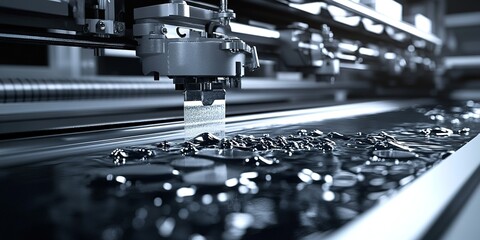 Poster - Advanced manufacturing setup with precision cutting technology in a modern facility during daylight