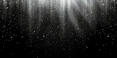 Poster - Sparkling light rays create a magical atmosphere with falling glitter in a dark setting