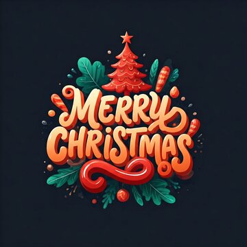 Typographic doodle merry Christmas for greeting card, invitation, gift card