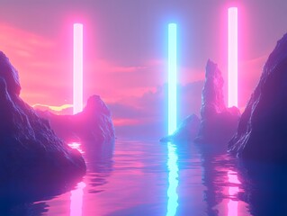 Abstract  landscapes with pink and blue neon