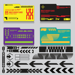 Wall Mural - cyberpunk scifi credit card banking set icon pattern hud ux ui set collection template, 2d illustrat