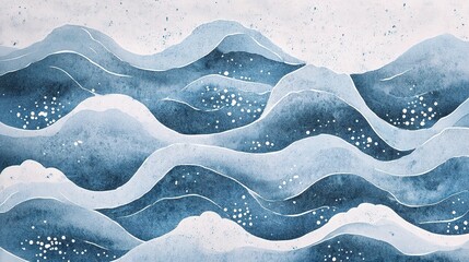 Poster - Light Blue Textured Japanese Paper with Speckled Wave Patterns