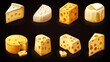 © Jack - A stylized vector graphic of cheese icons in different shapes and textures, arranged in a grid format for infographic use.