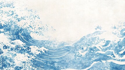 Poster - Blue and White Textured Japanese Paper with Speckled Waves Design