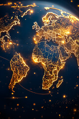 Poster - A vibrant political map shows continents and countries with glowing borders on a dark background
