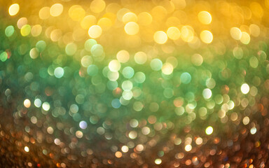 Wall Mural - colorful bokeh background with golden, green, and brown hues creating a festive atmosphere