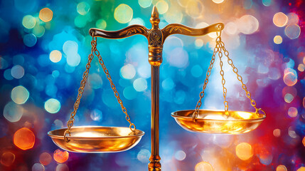 Poster - Abstract scales stand against a colorful background, highlighting the interplay of light and shadow in harmony