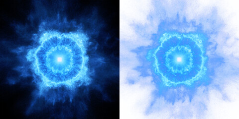 Poster - a circular blue energy pulse with electric tendrils on black or transparent alpha version for easy l