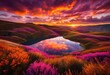 © Yaroslava - majestic cloud patterns painting scenic landscape vibrant sky colors capturing beauty, clouds, hills, lakes, skies, nature, scenery, horizon, light, drift