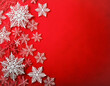 © Rebekah Helton - festive red holiday background with sparkling winter snowflakes, Christmas spirit