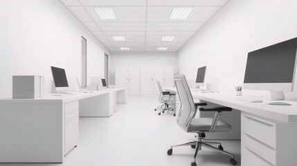 Poster - Minimalist White Office Room 3D Render with Modern Furniture