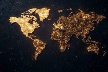 Poster - A glowing political map highlights illuminated countries and continents on a dark backdrop, showcasing global links
