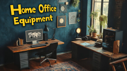 Poster - Compact Home Office Setup with Modern PC Systems for Efficient Multitasking