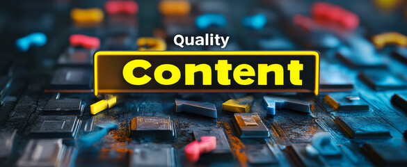 Poster - 3D Text Banner Showcasing Quality Content with Vibrant Colors and Modern Design