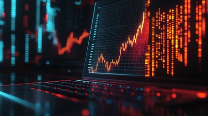 Poster - Business Laptop with Rising Chart and Graph in Digital Workspace