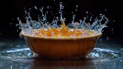 Sticker - Orange liquid splashing in bowl.