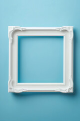 Wall Mural - White Minimalist Plaster Frame in Venetian Style on Pastel Blue Background