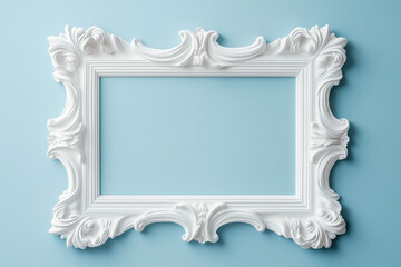 Wall Mural - White Minimalist Plaster Frame in Venetian Style on Pastel Blue Background