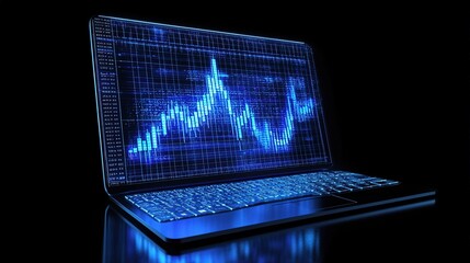 Poster - Business Laptop Displaying Rising Chart and Graph Data Analysis