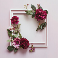 Wall Mural - Creative Layout with Red Flowers and White Frame - Spring Minimalistic Banner