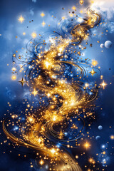 Poster - A stunning digital painting of a celestial map with swirling gold and blue cosmic paths