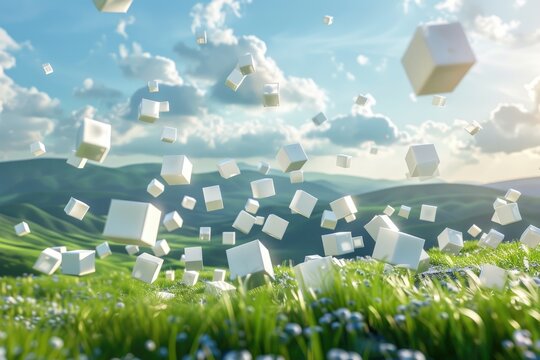 abstract 3d rendering of a flying cube