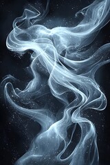 Poster - An ethereal swirl of translucent blue and white smoke dances elegantly against a dark background, creating a mystical and enchanting atmosphere filled with sparkles.